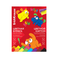 Набор цв. бум. мелов. и картона глянц. в папке ErichKrause, Jolly Friends, А4, 24 л., по 12 цв.(с флюор.)(школьно-письменные принадлежности)