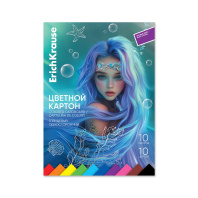 Цветной картон глянцевый на клею ErichKrause, Aquamarine, А4, 10 листов, 10 цветов (школьно-письменные принадлежности)