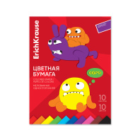 Цветная бумага мелованная односторонняя на клею ErichKrause, Jolly Friends, А4, 10 л.,10 цв., игрушка-набор для дет.творчества