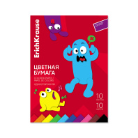 Цветная бумага односторонняя на клею ErichKrause, Jolly Friends, А4, 10 листов, 10 цветов  (школьно-письменные принадлежности)