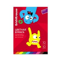 Цветная бумага двусторонняя на клею ErichKrause, Jolly Friends, А4, 10 листов, 10 цветов (школьно-письменные принадлежности)