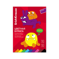 Цветная бумага мелованная односторонняя на клею ErichKrause, Jolly Friends, А4, 10 л.,10 цв.(школьно-письменные принадлежности)