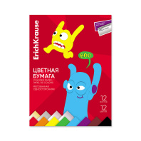 Цветная бумага мелованная односторонняя в папке ErichKrause, Jolly Friends, А4, 12л.,12 цв.(с металлиз.) (школьно-письменные принадлежности)