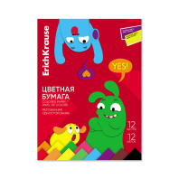 Цветная бумага мелованная односторонняя в папке ErichKrause, Jolly Friends А4, 12л., 12цв. (с флюор.) (школьно-письменные принадлежности)