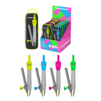 Циркуль металлический ErichKrause Neon, 123мм, с карандашом, пенал, ассорти (в коробке-дисплее по 12 шт)