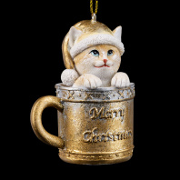Украшение ErichKrause Decor Котик в чашке золотой 8см