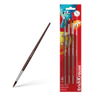 Кисти ErichKrause Jolly Friends для акварели и гуаши, пони, 4 штуки (в блистере)