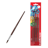 Кисти ErichKrause Jolly Friends для акварели и гуаши, пони, 4 штуки (в блистере)