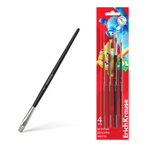 Кисти ErichKrause Jolly Friends для акварели и гуаши, пони и щетина, 4 штуки (в блистере)