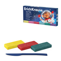 Пластилин классический ErichKrause Kids Space Animals Glitter с блестками 6 цветов со стеком, 108 г (в коробке 6 шт)