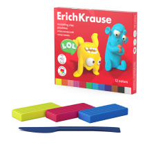 Пластилин классический ErichKrause Jolly Friends 12 цветов со стеком, 216 г (в коробке 12 шт)