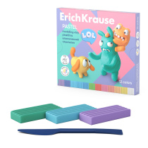 Пластилин классический ErichKrause Jolly Friends Pastel 12 цветов со стеком, 216 г (в коробке 12 шт)