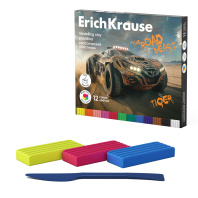 Пластилин классический ErichKrause Road Beast 12 цветов со стеком, 180 г (в коробке 12 шт)