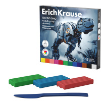 Пластилин классический ErichKrause Techno Dino 12 цветов со стеком, 192 г (в коробке 12 шт)