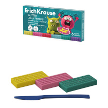 Пластилин классический ErichKrause  Jolly Friends Glitter с блестками 6 цветов со стеком, 108 г (в коробке 6 шт)
