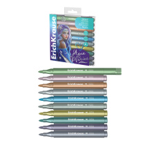 Цветные маркеры акриловые ErichKrause Aquamarine Metallic c пулевидным наконечником 10 цветов (в ПЭТ-боксе с европодвесом 10 шт)