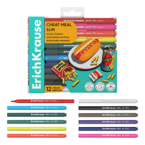 Цветные маркеры акриловые ErichKrause Slim Cheat Meal с пулевидным наконечником 12 цветов (в ПЭТ-боксе 12 шт)