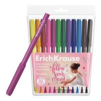 Фломастеры ErichKrause Pointes, 12 цветов (в футляре с европодвесом 12 шт)
