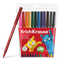 Фломастеры ErichKrause Jolly Friends Super Washable 12 цветов (в футляре с европодвесом 12 шт)