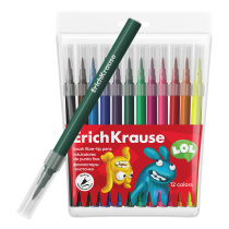 Фломастеры-кисточки ErichKrause Jolly Friends Washable 12 цветов (в футляре с европодвесом 12 шт)
