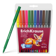 Фломастеры ErichKrause Safari Ultra Washable 12 цветов (в футляре с европодвесом 12 шт)