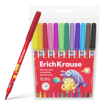 Фломастеры ErichKrause Jolly Friends 12 цветов, с печатью на корпусе (в футляре с европодвесом 12 шт)