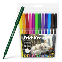 Фломастеры ErichKrause Big City Cats, 12 цветов (в футляре с европодвесом 12 шт)
