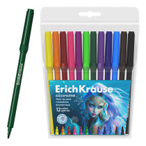 Фломастеры ErichKrause Aquamarine, 12 цветов (в футляре с европодвесом 12 шт)