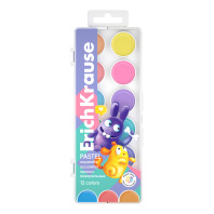 Краски акварельные ErichKrause Веселые друзья Пастель 12 цветов (в пластиковой коробке с европодвесом)