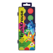 Краски акварельные ErichKrause Веселые друзья Неон 12 цветов (в пластиковой коробке с европодвесом)