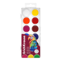 Краски акварельные ErichKrause Сафари с УФ защитой яркости 12 цветов (в пластиковой коробке с европодвесом)