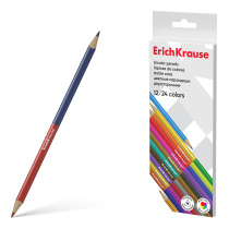 Цветные карандаши деревянные ErichKrause Bicolor трехгранные двусторонние 24 цвета (в коробке с европодвесом 12 шт)