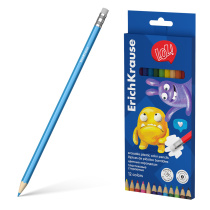 Цветные карандаши пластиковые ErichKrause Jolly Friends шестигранные стираемые с ластиком, гриф. 3 мм, 12 цв. (в коробке с европодв. 12 шт)