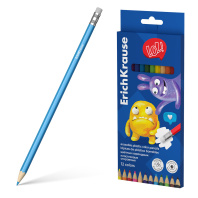 Цветные карандаши пластиковые ErichKrause Jolly Friends шестигранные стираемые с ластиком, гриф. 3 мм, 12 цв. (в коробке с европодв. 12 шт)