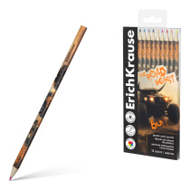 Цветные карандаши пластиковые ErichKrause Road Beast трехгранные, грифель 3 мм, 12 цветов (в ПЭТ-боксе с европодвесом 12 шт)