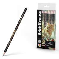 Цветные карандаши деревянные ErichKrause Big City Cats круглые, грифель 3 мм, 12 цветов (в ПЭТ-боксе с европодвесом 12 шт)