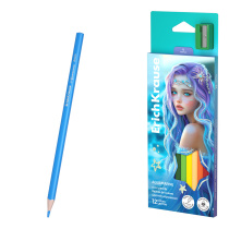 Цветные карандаши деревянные ErichKrause Aquamarine трехгранные, грифель 3 мм, 12 цветов с точилкой (в коробке с европодвесом 12 шт)