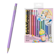 Цветные карандаши механические ErichKrause Pastel Milky шестигранные, грифель 3 мм, 12 цветов с точилкой (в ПЭТ-боксе с европодвесом 12 шт)