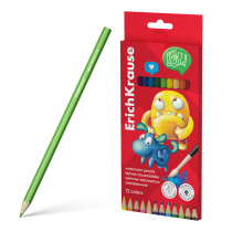 Акварельные карандаши деревянные ErichKrause Jolly Friends шестигранные, грифель 3 мм, 12 цветов с кисточкой (в коробке с европодв. 12 шт)