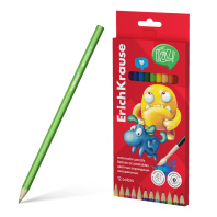 Акварельные карандаши деревянные ErichKrause Jolly Friends шестигранные, грифель 3 мм, 12 цветов с кисточкой (в коробке с европодв. 12 шт)