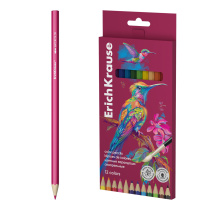 Акварельные карандаши деревянные ErichKrause Safari шестигранные, грифель 3,3 мм, 12 цветов с кисточкой (в коробке с европодвесом 12 шт)