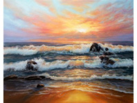 Холст с красками 40х50 см по номерам (в коробке) (30цв.) Волны на закате (Арт.Х-4617)|РЫ|Х-4617