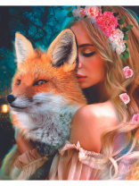 Холст с красками 40х50 см по номерам (в коробке) (30 цв.) Девушка и лис (Арт. Х-8584)|РЫ|Х-8584