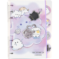 Блокнот B6  40л. "Ghost Meow", лин., пласт.обл. с раздел.,спираль,на резинке