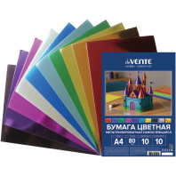 Бумага цв. самокл. А4 10цв. 10л. металлиз.., одностор., пл. 80гр/м2