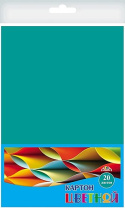 Картон цв. А4  1цв. 20л. Изумрудный, поделочный, немелов., пл. 200 гр/м2, в ПЭТ-пакете