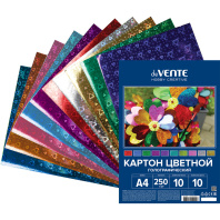 Картон цв. А4 10цв. 10л. голографический, одностор., пл. 250 гр/м2