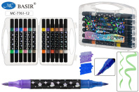 Набор маркеров двусторон.с блестками  24цв. кистевидн. "Basir" 1-4мм