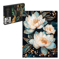 Картина по номерам на холсте с поталью 30*40см "Золотые лотосы" черный холст