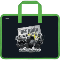 Папка А4+ (33,5*26см) с ручками, на молнии, широкая  Off Road, пластик